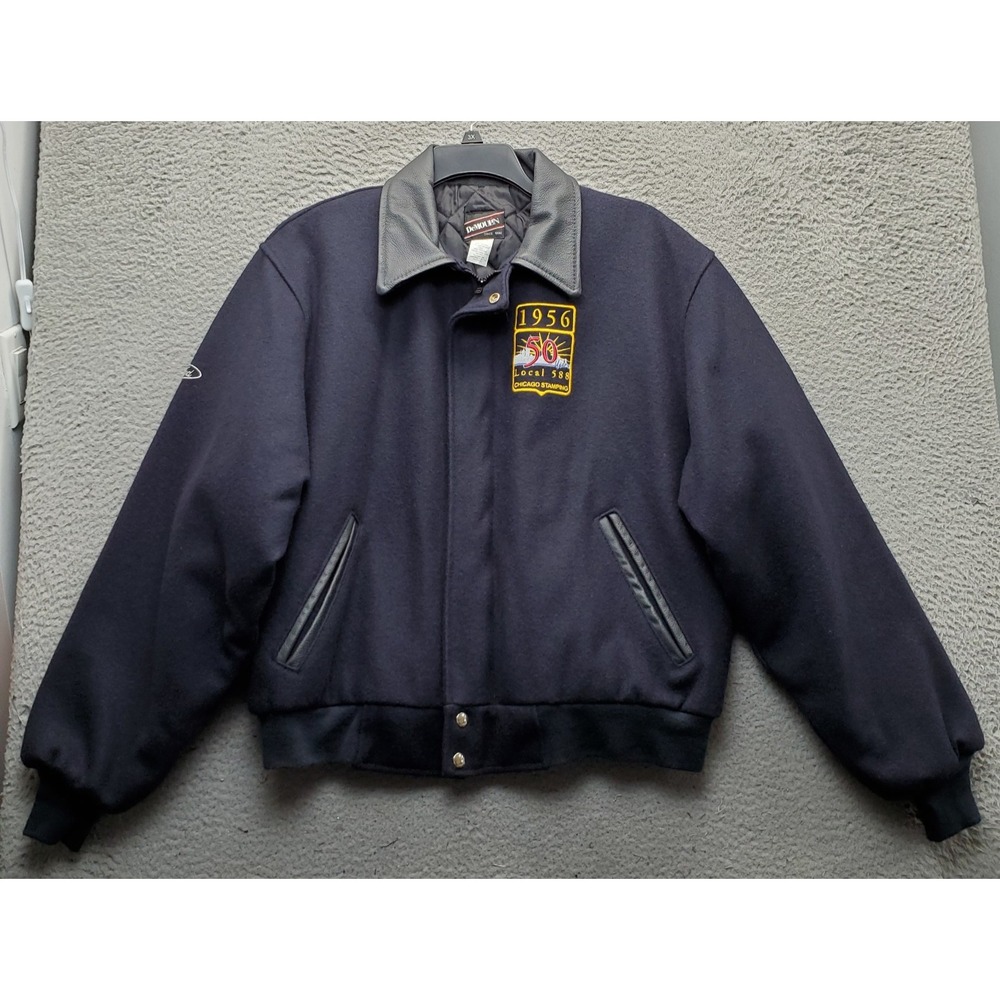 Vintage Demoulin Varsity Jacket Mens Large Navy UAW Union Chicago Stamping 1956